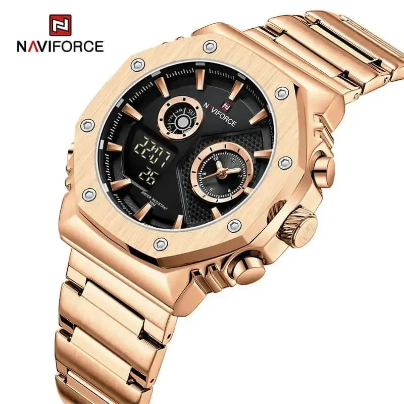 Naviforce NF9216 Black Dial Rose Gold-tone Men's Watch